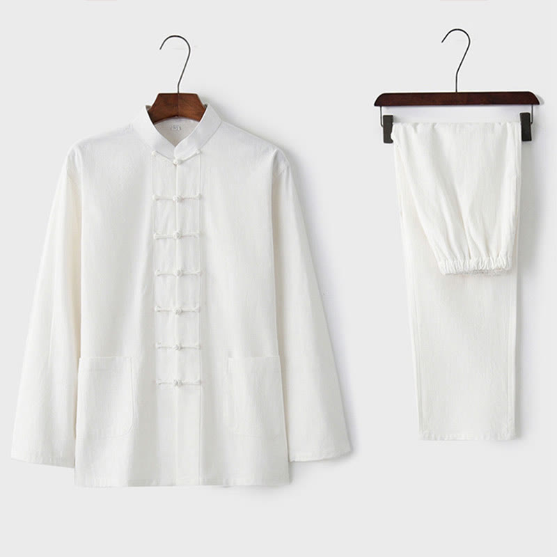 Koszula z długim rękawem i guzikiem w kształcie żaby z Buddha Stones, spodnie męskie, garnitur - image 23