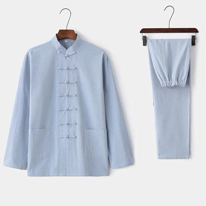 Koszula z długim rękawem i guzikiem w kształcie żaby z Buddha Stones, spodnie męskie, garnitur - image 25