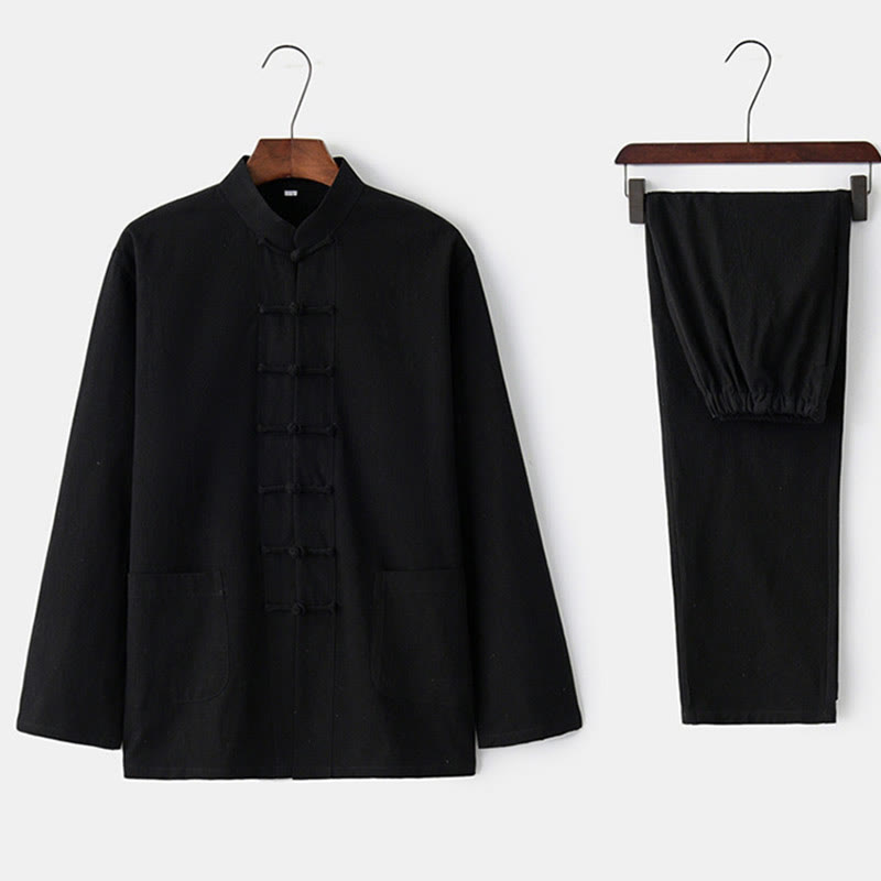 Koszula z długim rękawem i guzikiem w kształcie żaby z Buddha Stones, spodnie męskie, garnitur - image 21