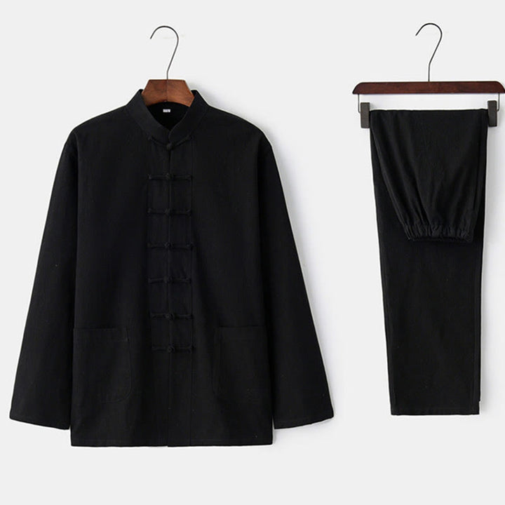 Koszula z długim rękawem i guzikiem w kształcie żaby z Buddha Stones, spodnie męskie, garnitur - image 21