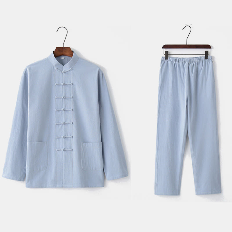 Koszula z długim rękawem i guzikiem w kształcie żaby z Buddha Stones, spodnie męskie, garnitur - image 24