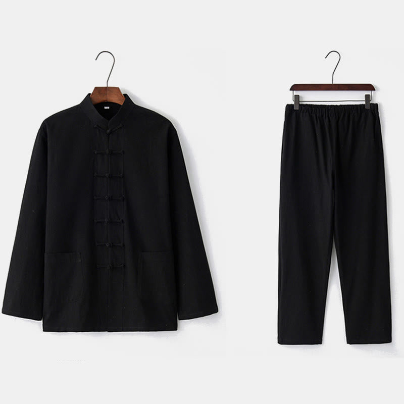 Koszula z długim rękawem i guzikiem w kształcie żaby z Buddha Stones, spodnie męskie, garnitur - image 20