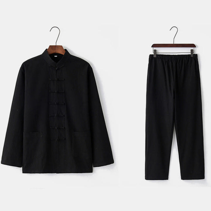 Koszula z długim rękawem i guzikiem w kształcie żaby z Buddha Stones, spodnie męskie, garnitur - image 20