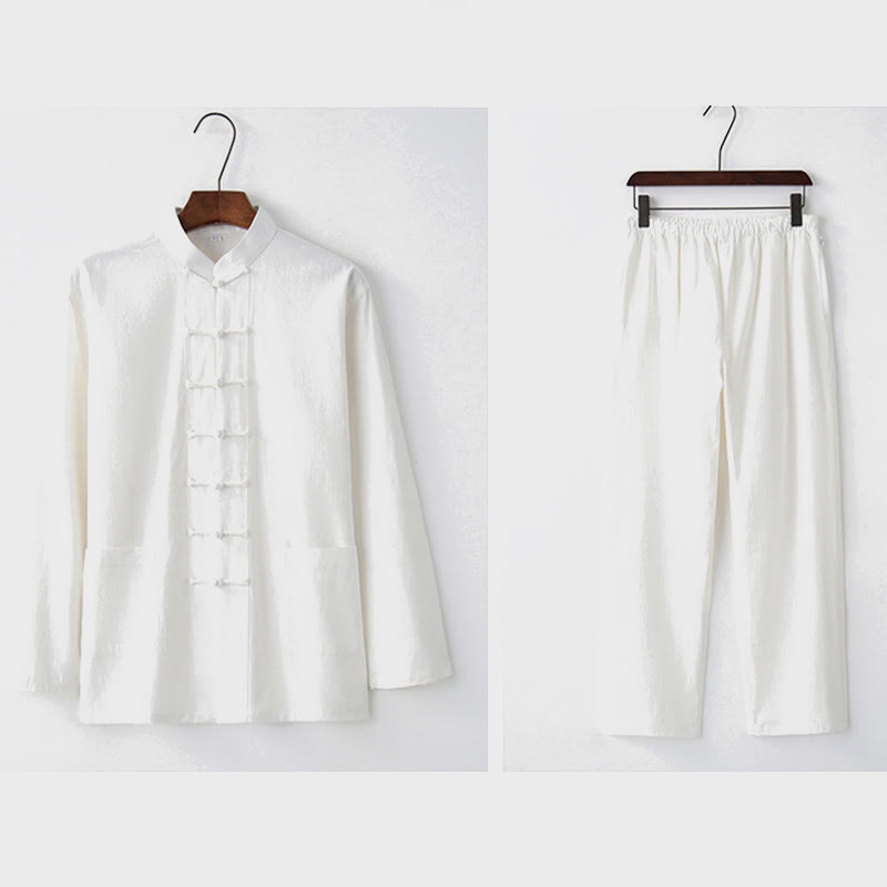 Koszula z długim rękawem i guzikiem w kształcie żaby z Buddha Stones, spodnie męskie, garnitur - image 22