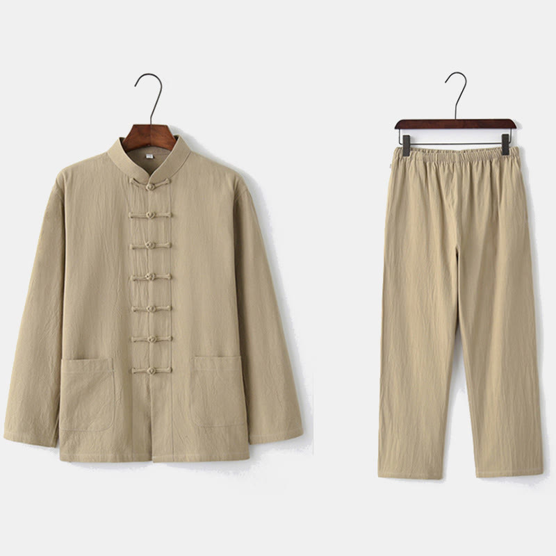 Koszula z długim rękawem i guzikiem w kształcie żaby z Buddha Stones, spodnie męskie, garnitur - image 26