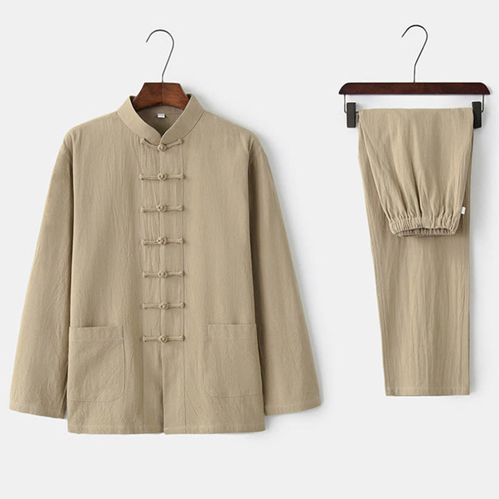 Koszula z długim rękawem i guzikiem w kształcie żaby z Buddha Stones, spodnie męskie, garnitur - image 27