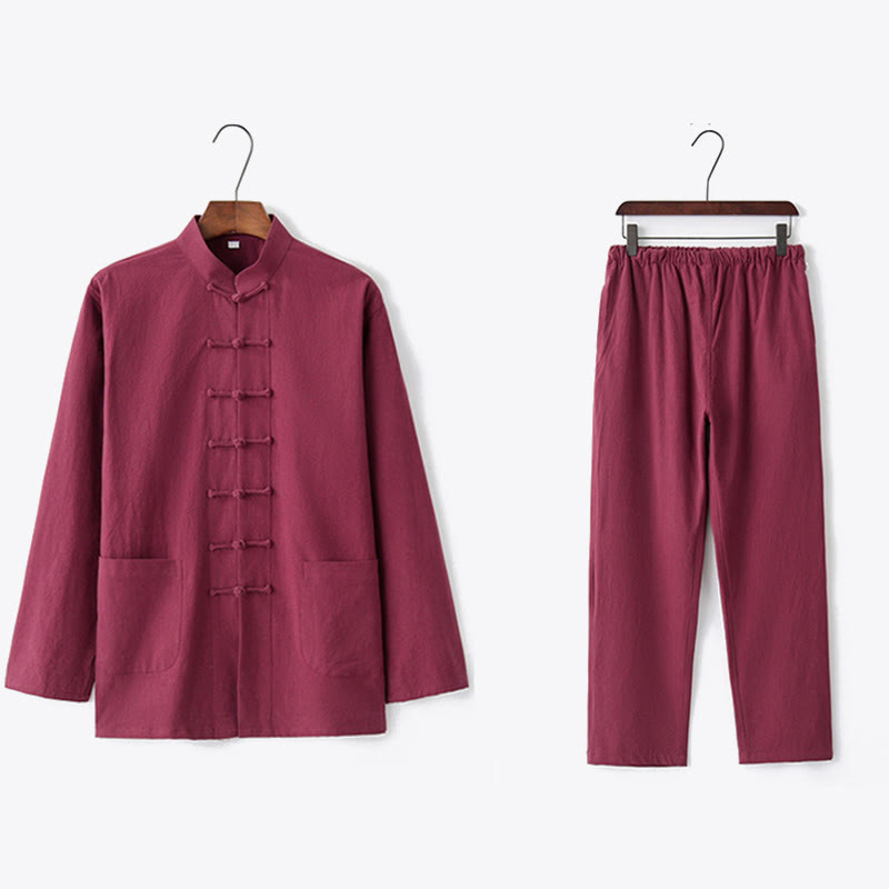 Koszula z długim rękawem i guzikiem w kształcie żaby z Buddha Stones, spodnie męskie, garnitur - image 29