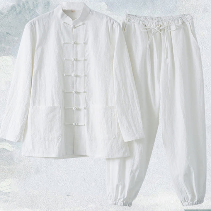 Buddha Stones Medytacja Żaba-Guzik Tang Długi Rękaw Koszula Spodnie Męski Garnitur - image 2