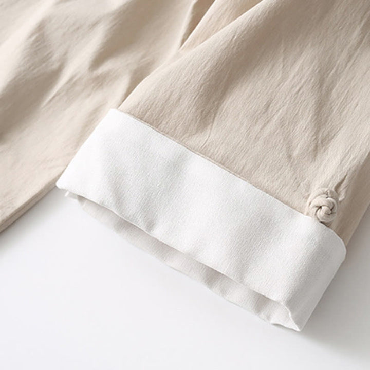 Buddha Stones Tang Żaba-Guzik Koszula z Rękawem Trzy Czwartym Szerokie Spodnie Bawełniano-Lenowy Garnitur Męski - image 11