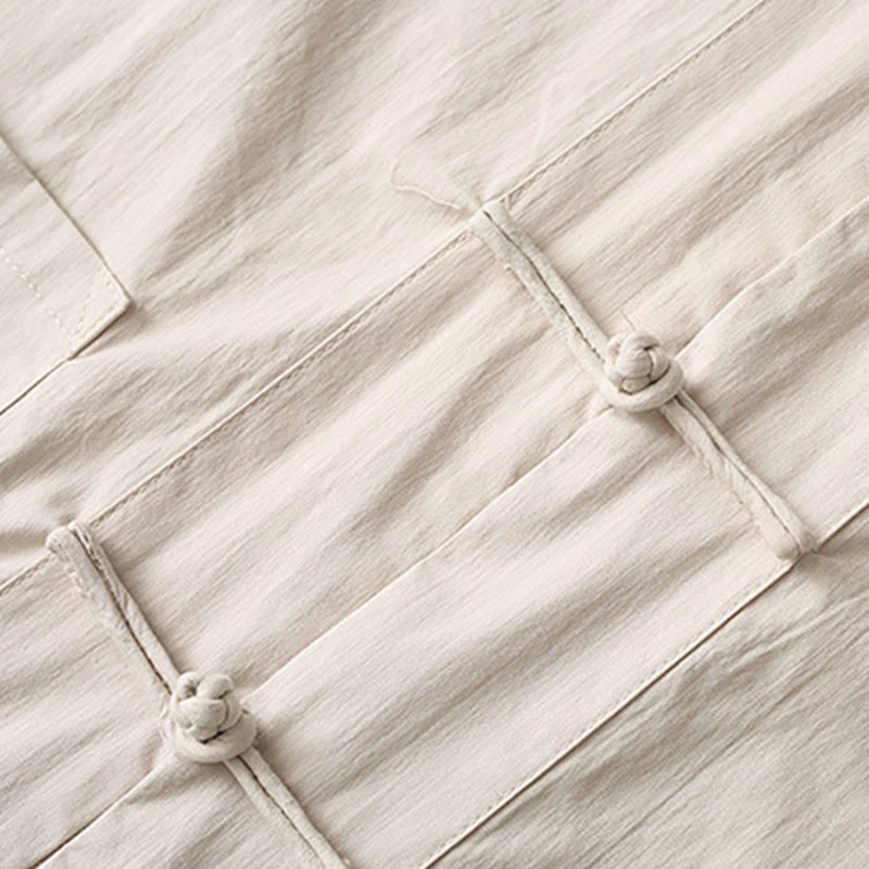 Buddha Stones Tang Żaba-Guzik Koszula z Rękawem Trzy Czwartym Szerokie Spodnie Bawełniano-Lenowy Garnitur Męski - image 12