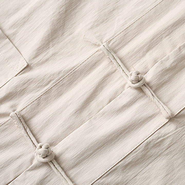 Buddha Stones Tang Żaba-Guzik Koszula z Rękawem Trzy Czwartym Szerokie Spodnie Bawełniano-Lenowy Garnitur Męski - image 12