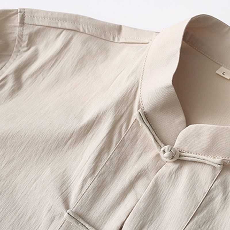 Buddha Stones Tang Żaba-Guzik Koszula z Rękawem Trzy Czwartym Szerokie Spodnie Bawełniano-Lenowy Garnitur Męski - image 9