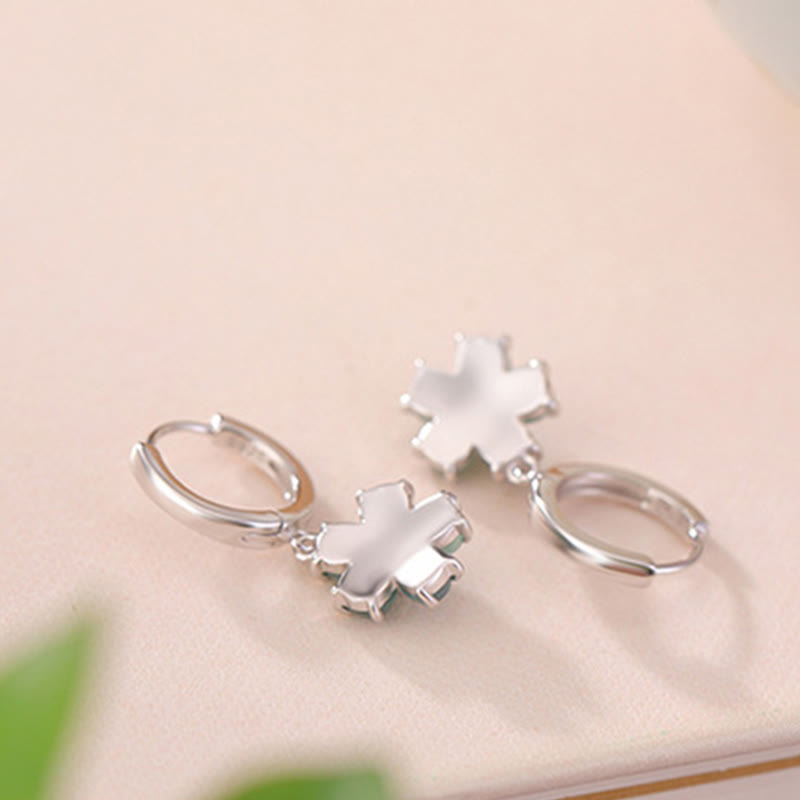 Kolczyki Buddha Stones 925 Srebro Sterlingowe Pozłacane Zielony Jade Kwiat Projekt Szczęście Dobrobyt  - image 5