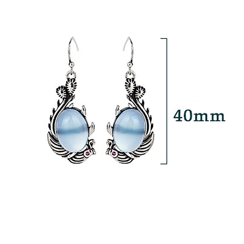 Kolczyki Buddha Stones 925 Sterling Silver Posts Blue Chalcedon Koi Fish Balance Vitality