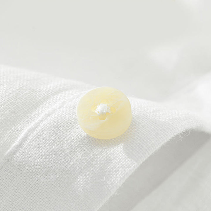 Koszula męska z długim rękawem i guzikami w jednolitym kolorze z motywem Buddha Stones, lniana - image 4