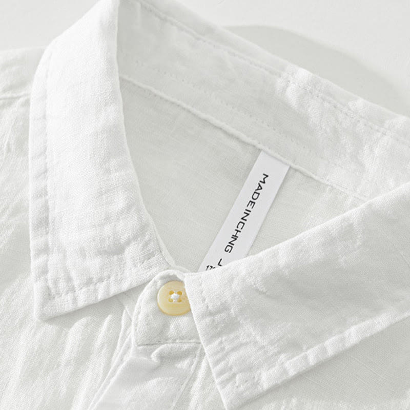 Koszula męska z długim rękawem i guzikami w jednolitym kolorze z motywem Buddha Stones, lniana - image 2