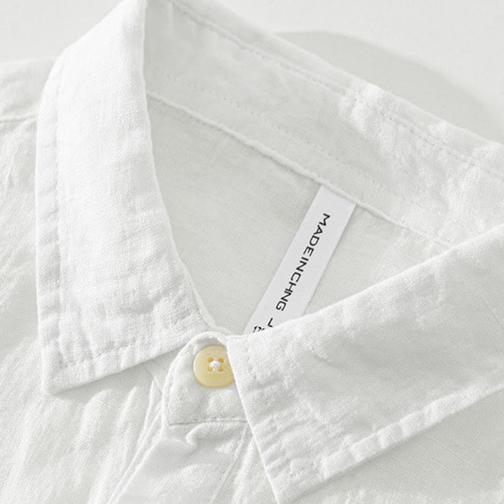 Koszula męska z długim rękawem i guzikami w jednolitym kolorze z motywem Buddha Stones, lniana - image 2