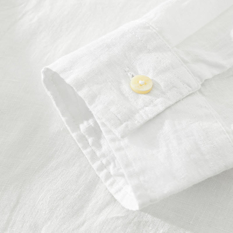 Koszula męska z długim rękawem i guzikami w jednolitym kolorze z motywem Buddha Stones, lniana - image 3