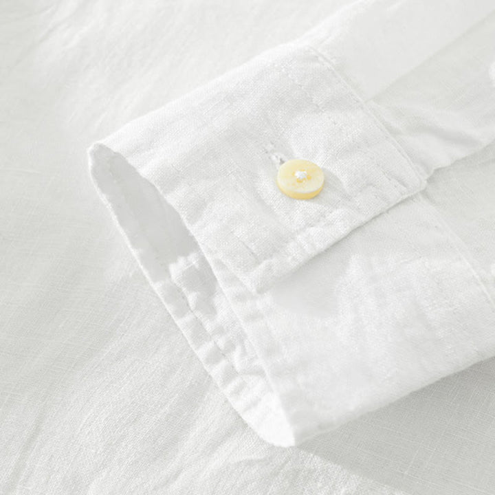 Koszula męska z długim rękawem i guzikami w jednolitym kolorze z motywem Buddha Stones, lniana - image 3