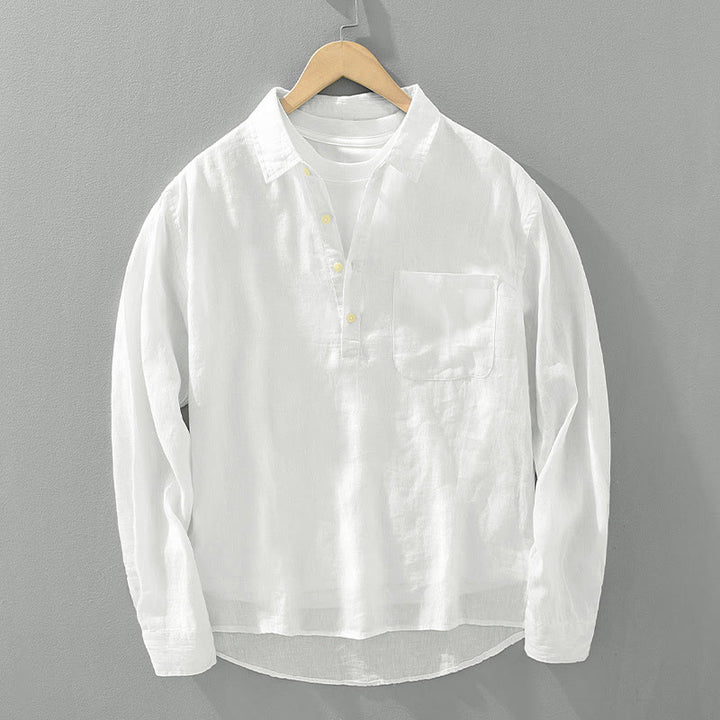 Koszula męska z długim rękawem i guzikami w jednolitym kolorze z motywem Buddha Stones, lniana - Biały - US/UK/AU42， EU52 (3XL) - image 0