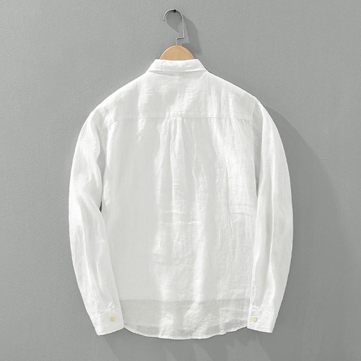 Koszula męska z długim rękawem i guzikami w jednolitym kolorze z motywem Buddha Stones, lniana - image 1