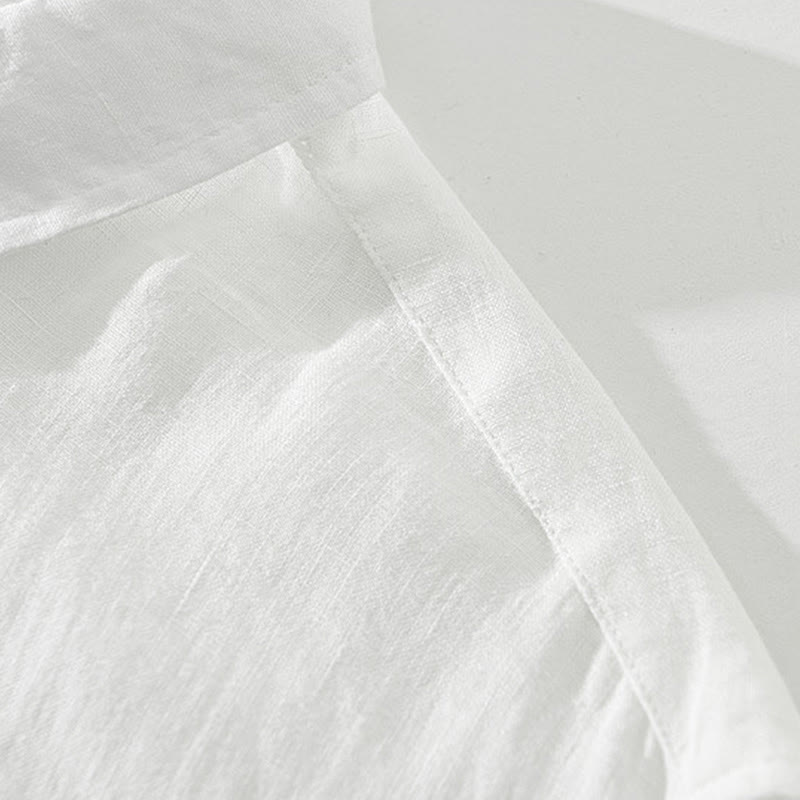 Koszula męska z długim rękawem i guzikami w jednolitym kolorze z motywem Buddha Stones, lniana - image 5