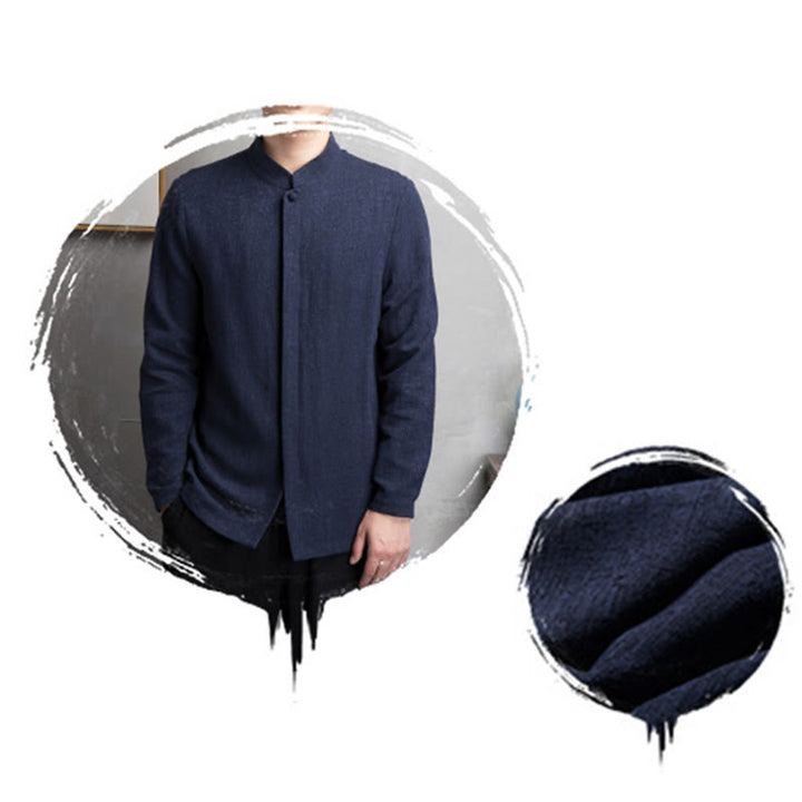 Buddha Stones Jednokolorowa chińska kurtka Tang Suit Men Clothing - image 15