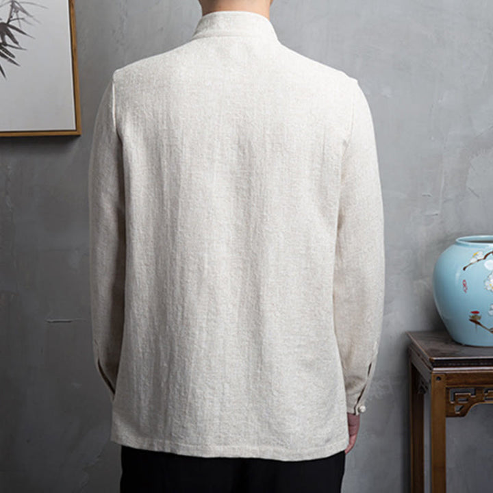 Buddha Stones Jednokolorowa chińska kurtka Tang Suit Men Clothing - image 2