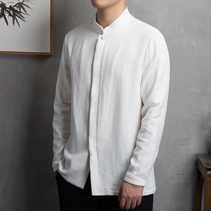 Buddha Stones Jednokolorowa chińska kurtka Tang Suit Men Clothing - image 5