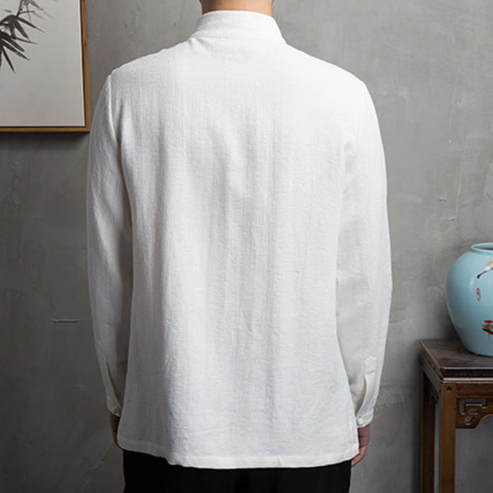 Buddha Stones Jednokolorowa chińska kurtka Tang Suit Men Clothing - image 6