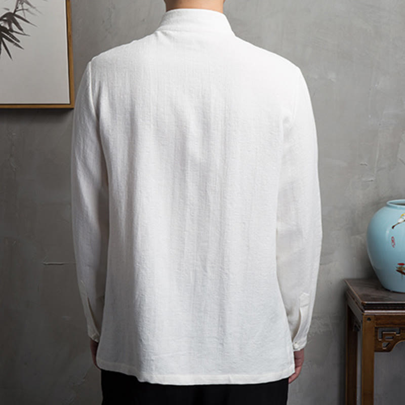 Buddha Stones Jednolity Kolor Chiński Tang Suit Bawełna Lniana Kurtka Męska Odzież - image 6