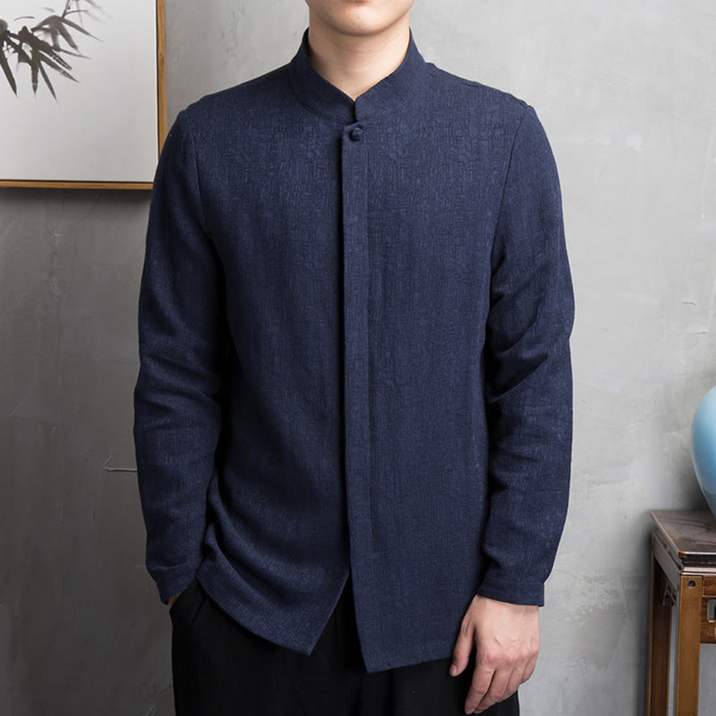 Buddha Stones Jednokolorowa chińska kurtka Tang Suit Men Clothing - Granatowy - US/UK/AU42，EU52 (4XL) - image 12