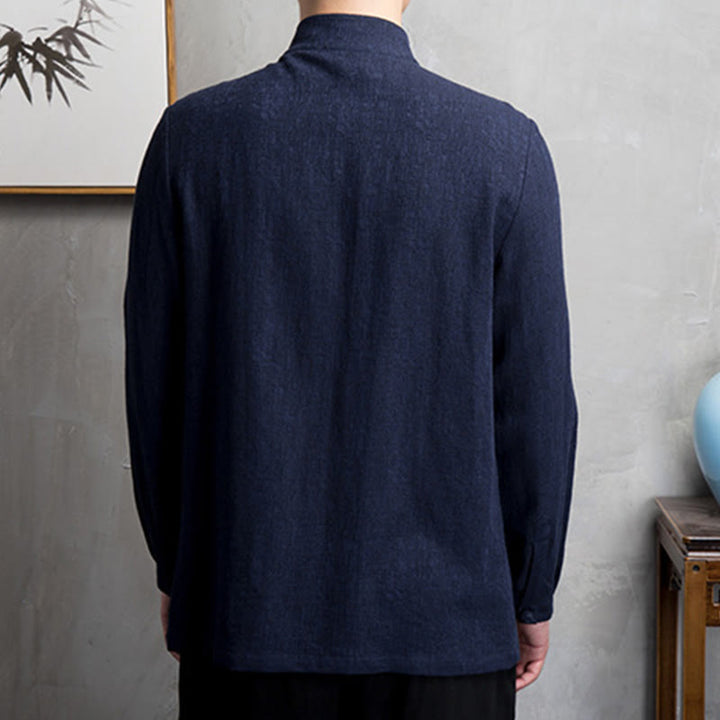 Buddha Stones Jednokolorowa chińska kurtka Tang Suit Men Clothing - image 14