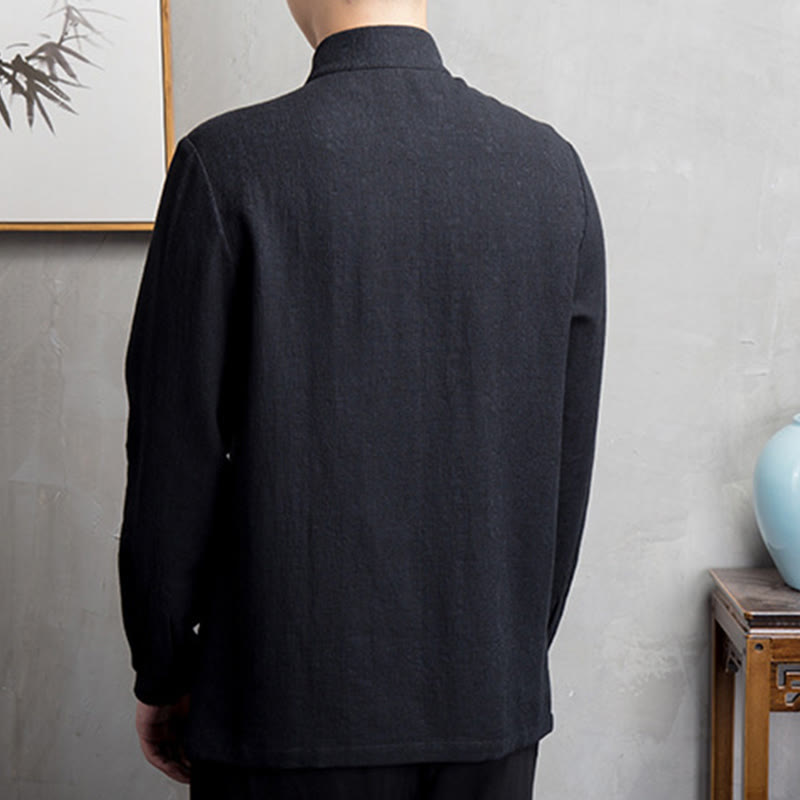 Buddha Stones Jednokolorowa chińska kurtka Tang Suit Men Clothing - image 10