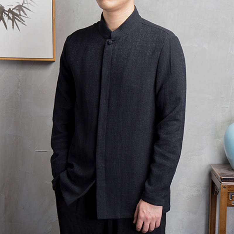 Buddha Stones Jednokolorowa chińska kurtka Tang Suit Men Clothing - image 9