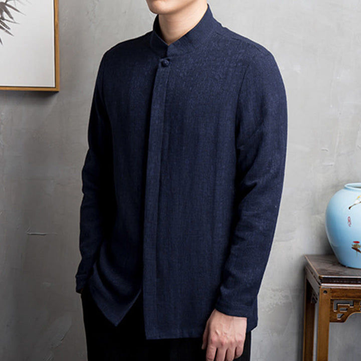 Buddha Stones Jednokolorowa chińska kurtka Tang Suit Men Clothing - image 13