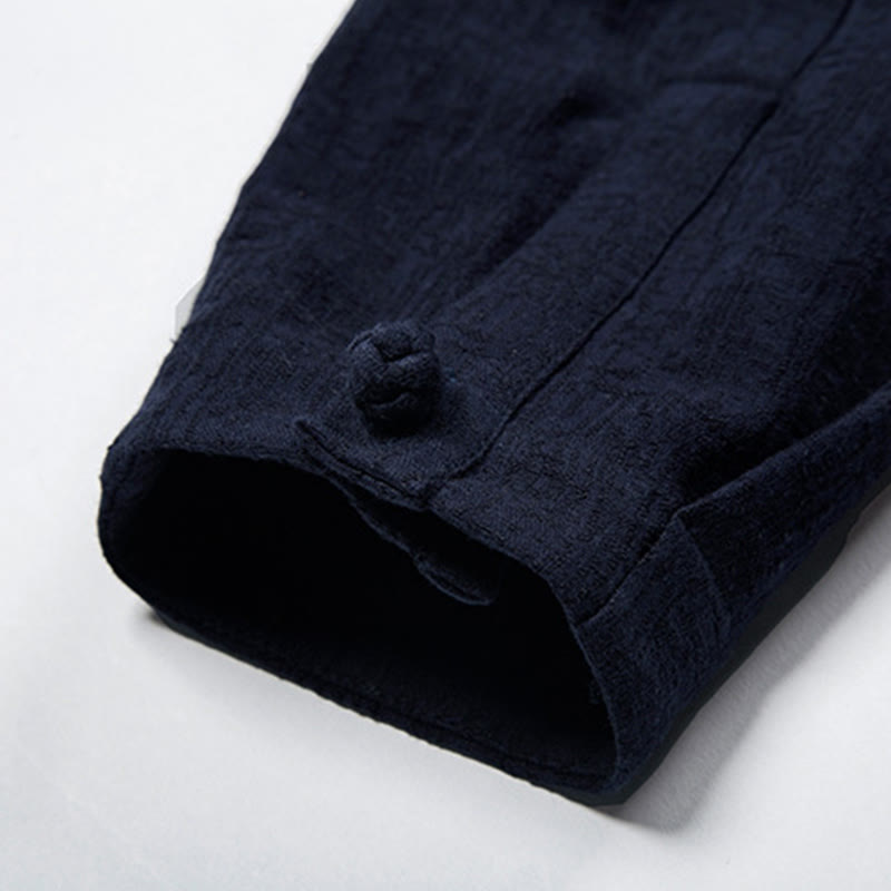 Buddha Stones Jednokolorowa chińska kurtka Tang Suit Men Clothing - image 17