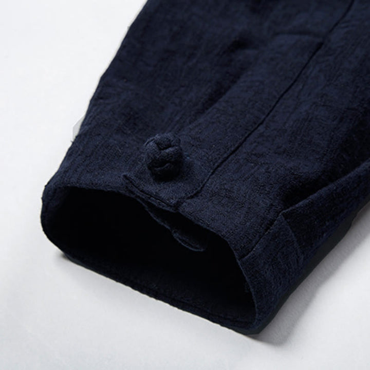 Buddha Stones Jednokolorowa chińska kurtka Tang Suit Men Clothing - image 17