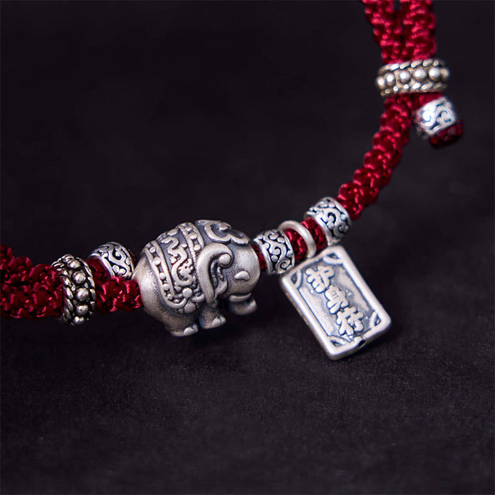 Buddha Stones 925 Srebro Sterling Słonia Bezpieczny i Dobrze Amulet Charm Bransoletka Siła
