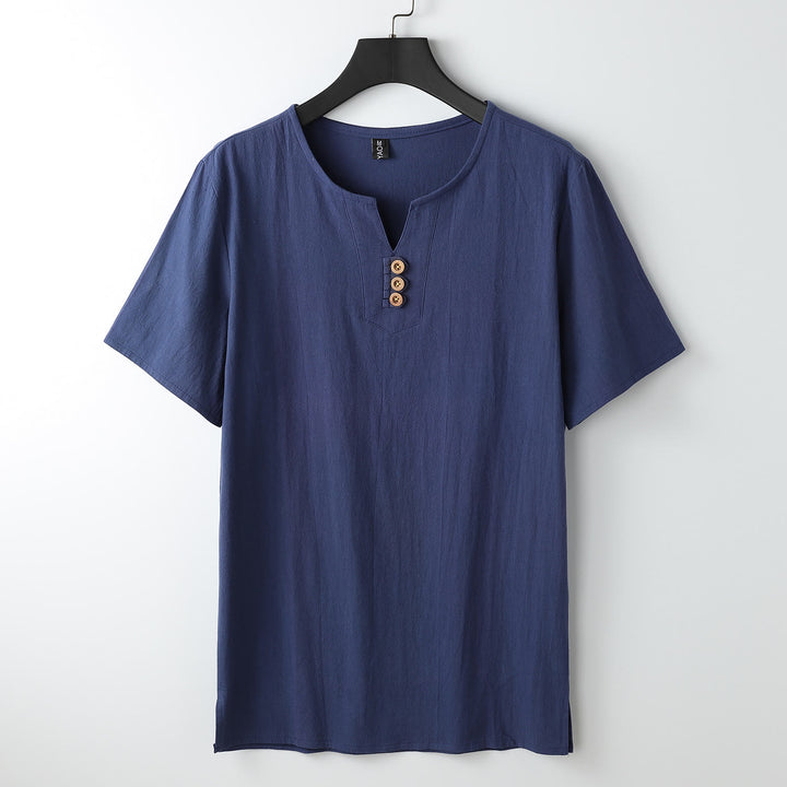 Koszulka męska z krótkim rękawem i kołnierzykiem w serek "Buddha Stones" w jednolitym kolorze, zapinana na trzy guziki - MidnightBlue - US/UK/AU54， EU64 (9XL) - image 12