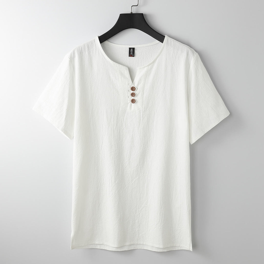 Koszulka męska z krótkim rękawem i kołnierzykiem w serek "Buddha Stones" w jednolitym kolorze, zapinana na trzy guziki - Biały - US/UK/AU54， EU64 (9XL) - image 9