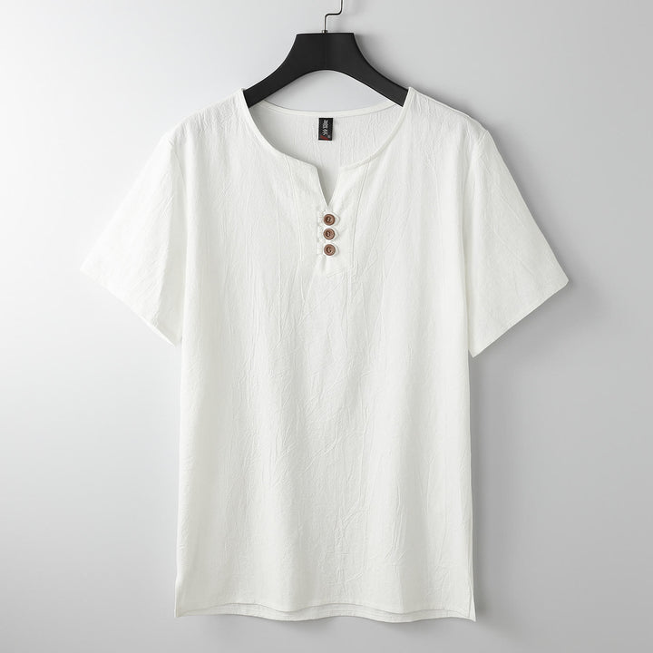 Koszulka męska z krótkim rękawem i kołnierzykiem w serek "Buddha Stones" w jednolitym kolorze, zapinana na trzy guziki - Biały - US/UK/AU54， EU64 (9XL) - image 9
