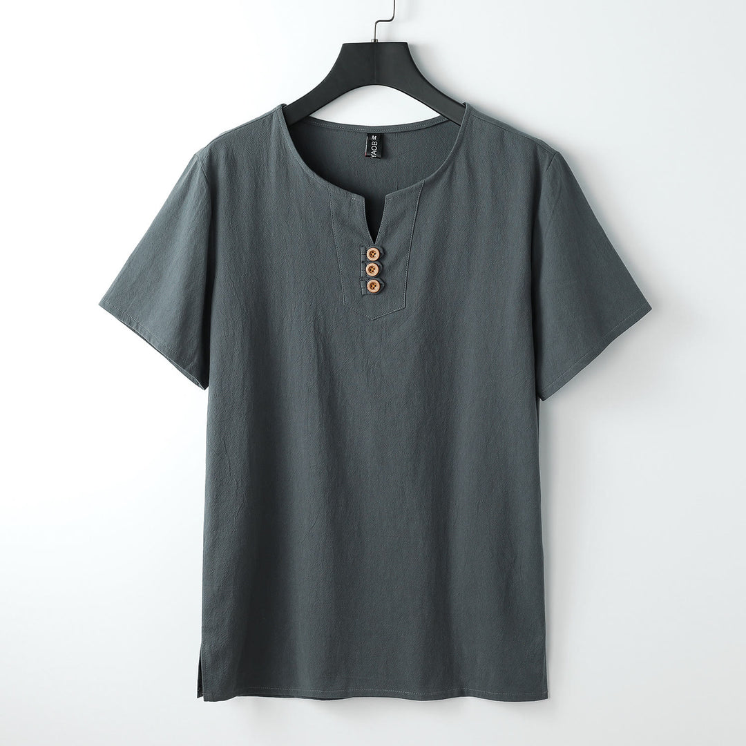 Koszulka męska z krótkim rękawem i kołnierzykiem w serek "Buddha Stones" w jednolitym kolorze, zapinana na trzy guziki - Szary - US/UK/AU54， EU64 (9XL) - image 0