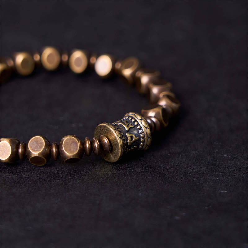 Buddha Stones Tybetańskie Om Mani Padme Hum Rzeźbione Miedź Mosiądz Amulet Bransoletka Skupiająca