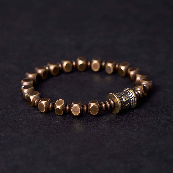 Buddha Stones Tybetańskie Om Mani Padme Hum Rzeźbione Miedź Mosiądz Amulet Bransoletka Skupiająca