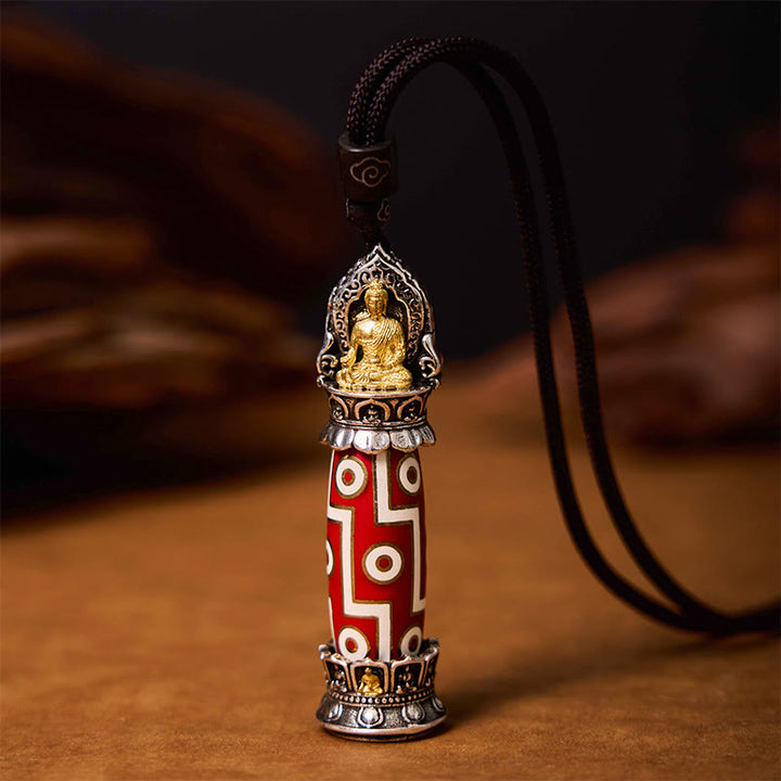Buddha Stones Tybetański Medycyna Budda Dziewięciooki Dzi Koralik Ochrona Naszyjnik Wisiorek