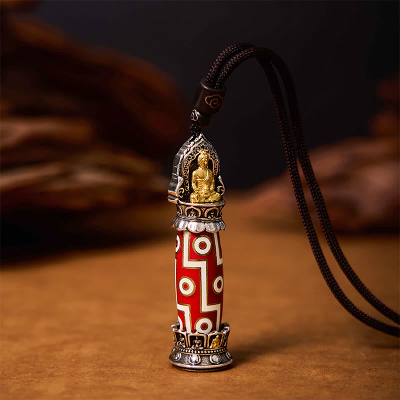 Buddha Stones Tybetański Medycyna Budda Dziewięciooki Dzi Koralik Ochrona Naszyjnik Wisiorek - image 1