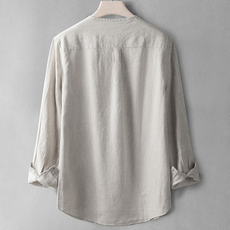 Koszula z długim rękawem i guzikami w jednolitym kolorze z Buddha Stones, lniana, męska, odzież - image 11