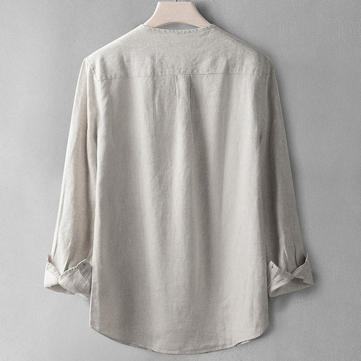 Koszula z długim rękawem i guzikami w jednolitym kolorze z Buddha Stones, lniana, męska, odzież - image 11