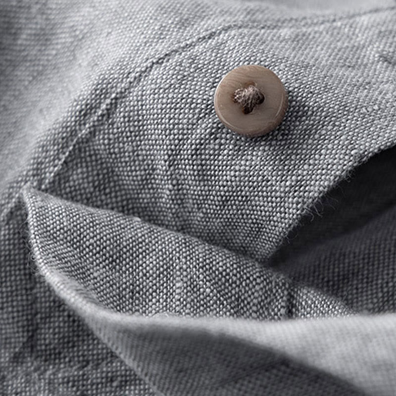 Koszula z długim rękawem i guzikami w jednolitym kolorze z Buddha Stones, lniana, męska, odzież - image 7